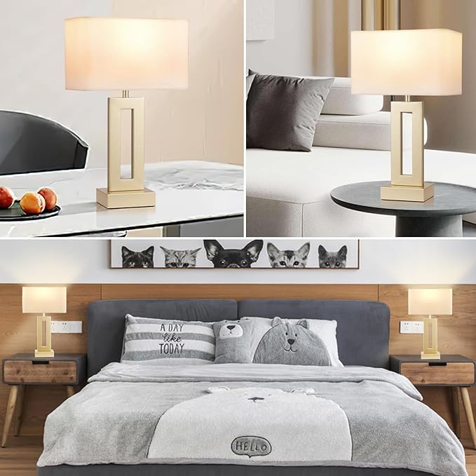 Bedroom Table Lamps Set of 2 - Touch Bedside Lamps with USB C+A, 3 Way Dimmable Gold Lamp for Nightstand, Modern Night Stands Lamps for Living Room End Tables Desk Bed Side Study Room(16.4n)