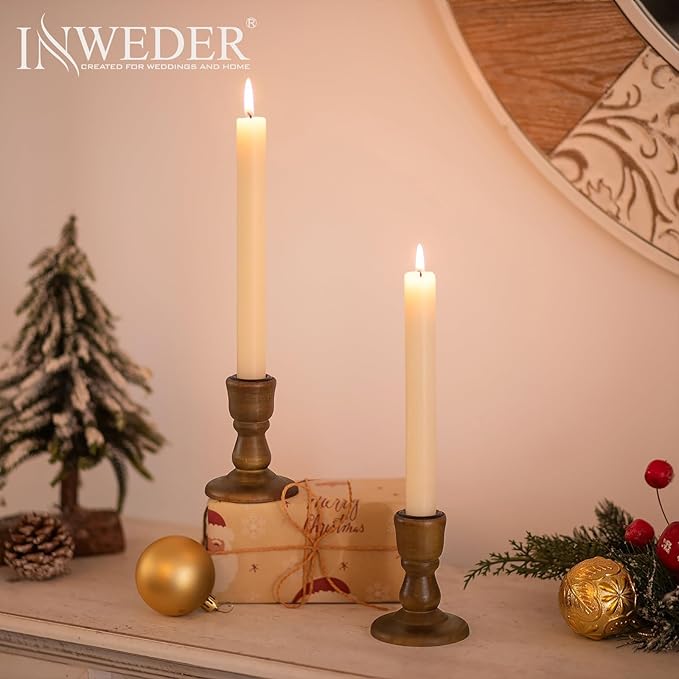 Wooden Taper Candle Holders: Wood Candlestick Holders Rustic Brown Farmhouse Fall Decor for Living Room Dinning Table Centerpiece Christmas Set of 10