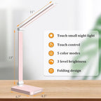 LED Desk Lamp with USB Ports,Touch Desk Lamps for Home Office with 5 Color Modes,3 Brightness Desk Light with Small Night Light,Reading Lamp Table Lamp for Bedroom Bedside Study Pink （with adapter）