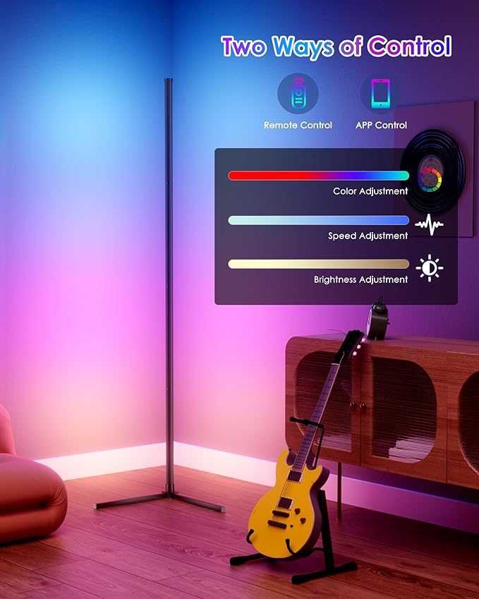 RGB Corner Floor Lamp, 65" Color Changing Modern Corner Lamp with APP Control, Modern LED Lamp with 16 Million Colors & Music Sync for Living Rooms, Bedrooms, and Gaming Rooms