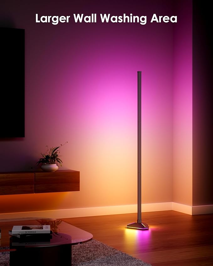 Corner Floor Lamp, RGB LED Corner Lamp with Music Sync, Smart App and Remote Control Color Changing Ambience Light, LED Lamp with 16 Million Colors for Gaming Room, Bedroom, Living Room