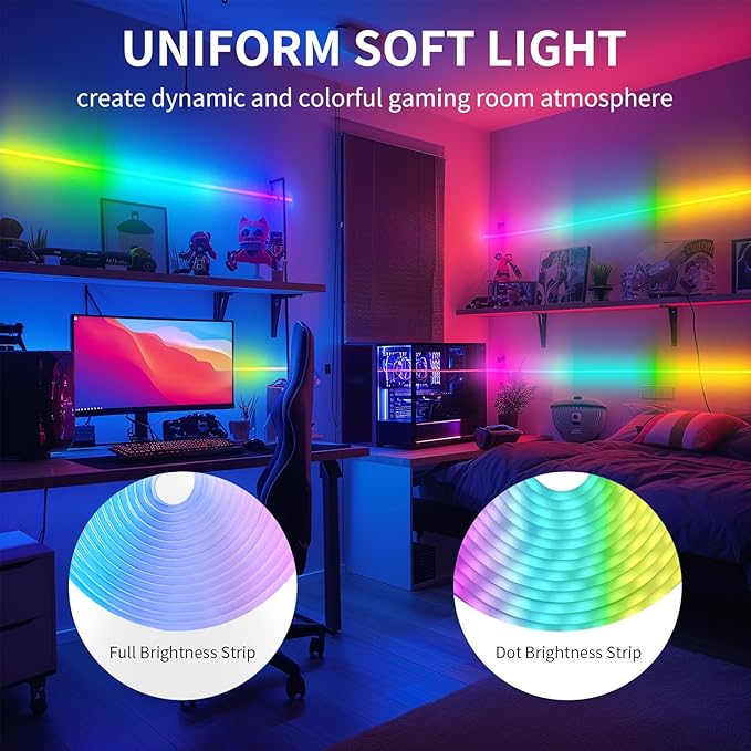 52FT LED Neon RGBIC Lights, LED Lights with RF Remote & APP Control, Flexible IP65 Waterproof Outdoor,Music Sync,DIY Design, 24V LED Strip Lights for Gaming Livingroom Wall Christmas Decor