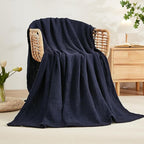 EMME Cotton Throw Blanket for Couch Soft Muslin Blankets 50"x60" Lightweight Breathable Blanket All Season Gauze, Navy