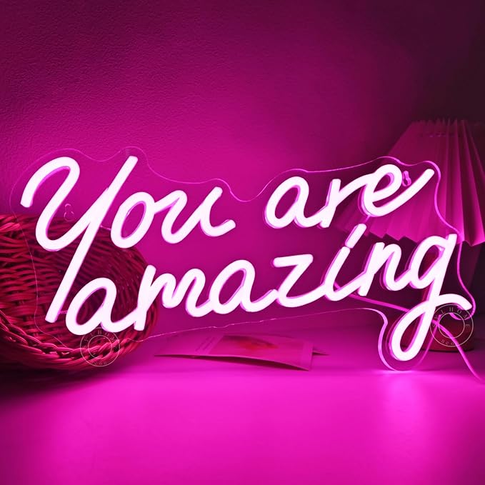 SYLHOME Pink You Are Amazing Led Neon Light Sign Girls Bedroom Kids Room Wall Decor Sign Wedding Birthday Christmas Graduation Party Sign Student Gifts USB 15.75" X 8.94"