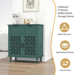 Kitchen Storage Cabinet with Drawers - Accent Cabinet with Carved Door, Floor Sideboard Buffet with Storage, Small Wood Credenza for Living Room, Dining Room, Entryway, Green