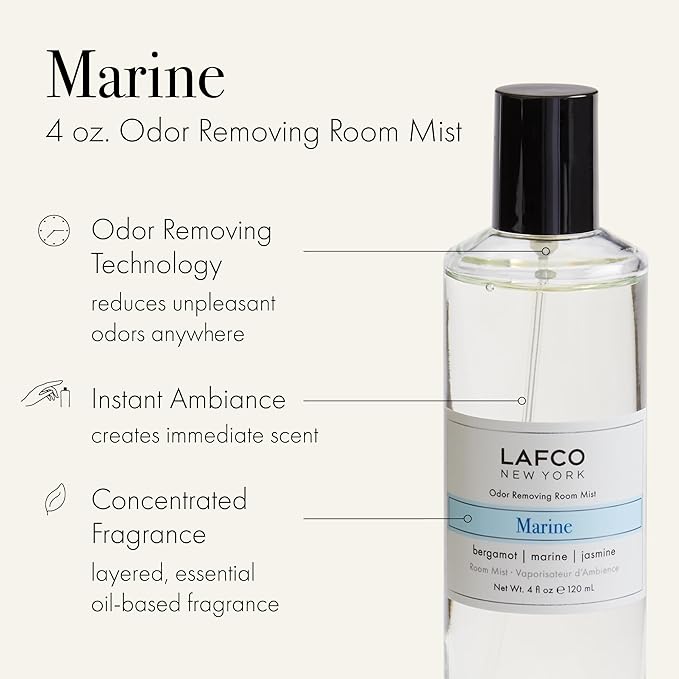 LAFCO New York Odor Removing Room Mist, Marine - 4 oz - Eliminates Unpleasant Scents & Provides Luxurious Fragrance - Up to 750 Pump Sprays Per Bottle - Made in the USA