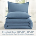 Litanika Comforters Oversized King Size Grayish Blue,3 Pieces Lightweight Solid Bedding Set & Collections, All Season Fluffy Bed Set (120x98In Comforter & 2 Pillowcases)