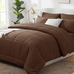 CozyLux Full Size Comforter Sets Brown, 7 Pieces Bed in a Bag, Brown Comforter Full Size, All Season Bedding Sets with Stitch Quilted Comforter, Flat Sheet, Fitted Sheet, Pillowcases