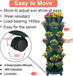 Vertical Planter, 7 Tier Stackable Strawberry Planter with Garden Tool Set, Movable Indoor/Outdoor Garden Herb Pot for Growing Vegetables and Succulents, Green