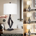 Scenekoy Sculptural Resin Table Lamp Set of 2 with USB Ports for Bedroom Living Room, 26” Black-Brown Dual Pull Chains Bedside Lamps, Nightstand Lamp for Home Room Decor (Bulbs Included)