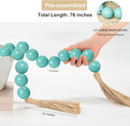 OMISHE 76" Long Extra Large Wood Bead Garland Aqua Teal with 1.6" Diameter Wooden Beads and Tassels, Rustic Farmhouse Country Decorative Beads for Home Decor, Aqua Teal