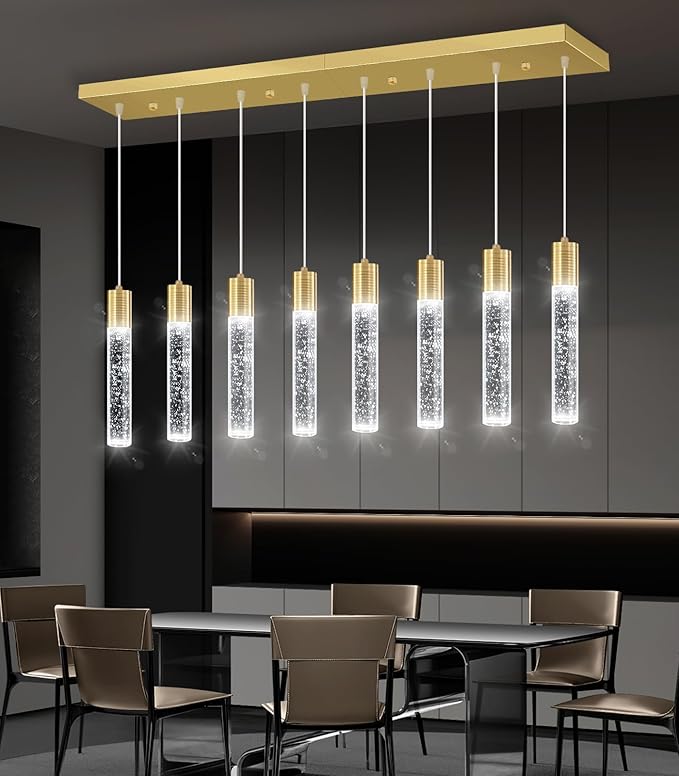 8-Lights Modern Crystal Chandeliers for Kitchen Island Pendants Lighting Fixture for Dining Room LED Ceiling Light for Hallway Foyer 6000K Sliver