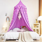 Kertnic Decor Canopy for Kids Bed, Soft Smooth Playing Tent Canopy Girls Room Decoration Princess Castle, Dreamy Mosquito Net Bedding, Children Reading Nook Canopies in Home (Purple)
