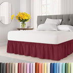 Wrap Around Dust Ruffle Bed Skirt - Burgundy - for Queen Size Beds with 12 Inch Drop - Elastic Strap - Adjustable Pleated Bedskirt with Brushed Fabric and Wrinkle Free - for Women, Men, Kids & Teens