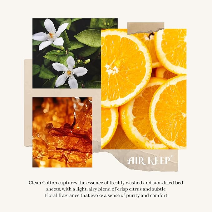 Airkeep Reed Diffuser Set,3.38 fl oz (100 ml) - Clean Cotton Oil Diffusers with 8 Reed Sticks, Home Fragrance Reed Diffuser for Bathroom Shelf Decor