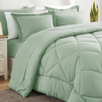 CozyLux Queen Comforter Set Sage Green - Bed in a Bag Queen Size 7 Pieces, Luxury Soft Bed Set for All Seasons, Bedding Set with Down Alternative Comforter, Sheets, Pillowcases & Shams