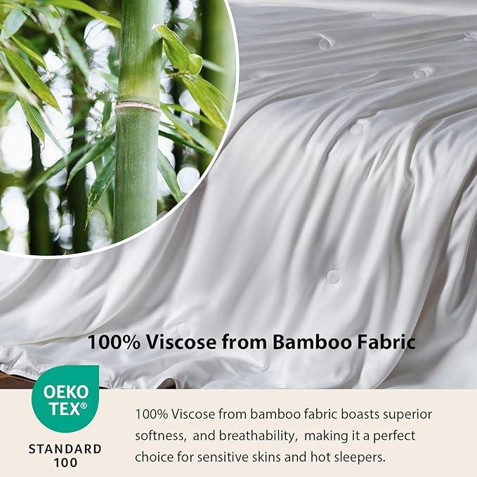 EP Mode Mulberry Silk Filled Quilt with 100% Viscose from Bamboo Fabric, Natural Lightweighted Cooling Comforter (White, King 102” X 88”)
