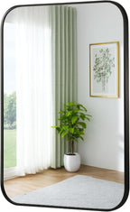 FARMER 20x28 Inch Black Bathroom Mirror, Rectangle Vanity Mirror, Brushed Mirrors for Wall, Metal Frame Hanging Mirror with Round Corner for Bedrooms, Entryways, Living Rooms, Horizontal/Vertical