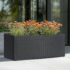 LEWIS&WAYNE Large Rectangular Block Planter Box Handmade Wicker Tall Planters for Outdoor Plants with Removable Liners Modern Planter for Indoor Outdoor Patio Deck - Black, 30''x12''x16''