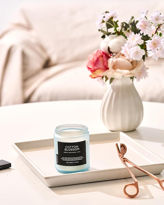 M&SENSE Clean Cotton Scented Candle - 7.05oz Natural Soy Wax Clean Cotton Blossom Scent Non Toxic Candle, 50-Hour Slow Burning 2-Wick Aromatherapy Home Fragrance Gifts for Home Decor