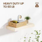 Heimlove Wood Floating Shelves for Wall,2 Packs 16 inches Natural Pine Solid Wood Bathroom Shelf Over Toilet Decor and Storage 8 inches Deep for Kitchen Bedroom Office & Living Room Wall Decor
