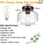 Industrial Semi Flush Mount Ceiling Light Brown, 800 Lumen LED Bulb Included, Clear Glass Shade Ceiling Light Fixture, Light Fixture for Hallway Bathroom Bedroom, Vintage Hanging Light Fixtures