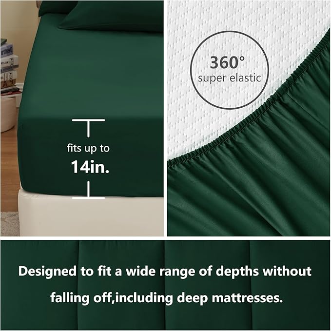 CozyLux Queen Comforter Set Emerald Green, 7 Pieces Bed in a Bag, Green Comforter Queen Size, All Season Bedding Sets with Stitch Quilted Comforter, Flat Sheet, Fitted Sheet, Pillowcases