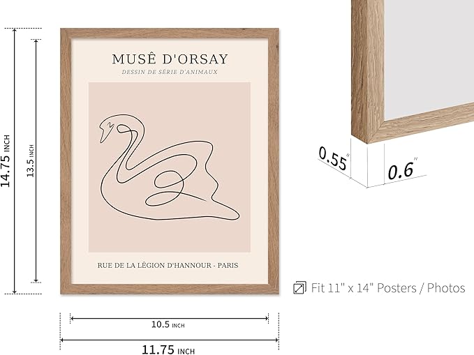 Poster Master Vintage Poster - Retro One Line Swan Drawing Print - Swan Art - Bird Art - Minimal Gift for Her, Animal Lover - Abstract Decor for Home, Office, Bedroom, 11x14 Beige Framed