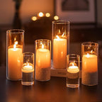 Glasseam Hurricane Glass Candle Holders: Set of 6 Cylinder Candle Holders for Table Centerpiece Modern Glass Vases for Centerpieces Large Clear Flower Vase Decorative for Wedding