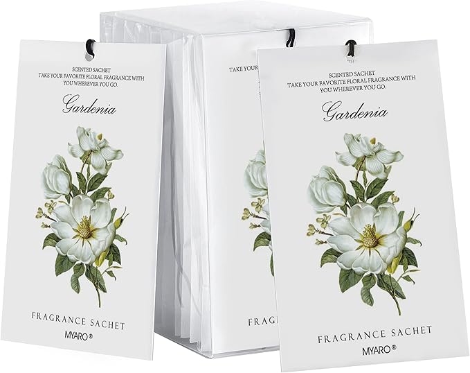 MYARO Scented Sachet House Air Freshener - 12 Pack Long Lasting Gardenia Fragrance Deodorizer for Home Closet Drawer Car