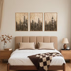 Pine Tree Framed Canvas Wall Art Set, Natural Woodland Landscape Wall Decor, Large Retro Forest Painting, Vintage Brown Artwork for Living Room, Bedroom, Kitchen, Study, Office - 16"x24"x3
