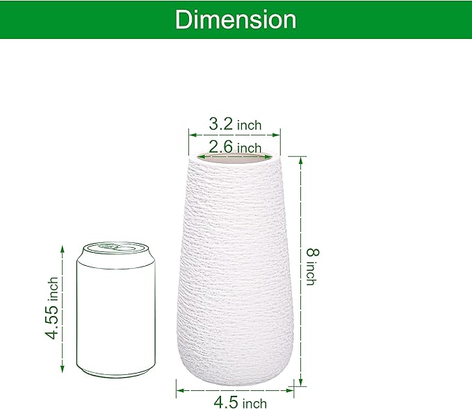 D'vine Dev 8 Inch Textured White Elegant Oval Ceramic Vase for Flowers, Home Décor Vase with Design Box, VS-LD-A-1