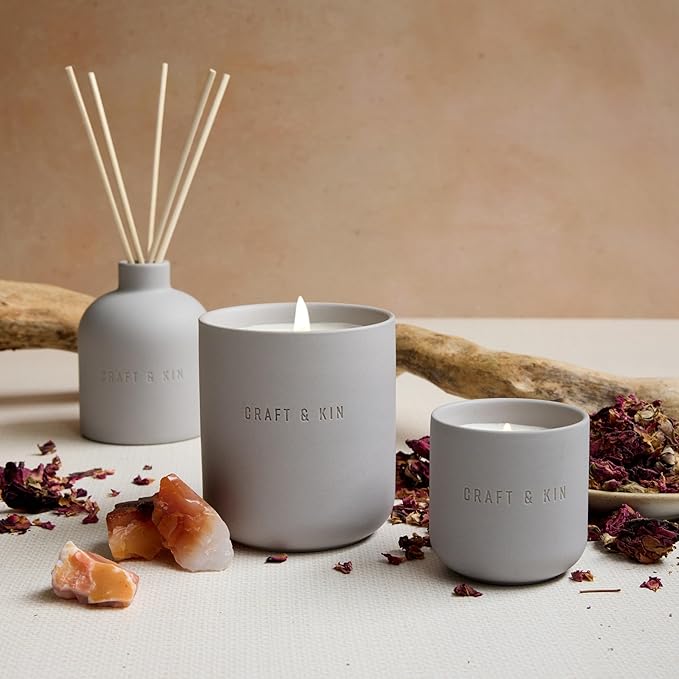 Craft & Kin Reed Diffuser for Home & Bathroom – Rose & Oud Reed Diffuser Set with Fragrance Sticks, Long-Lasting Alcohol-Free Scent, Fall Earthenware Collection, 6.7oz