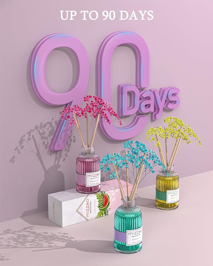 MIZZEO Reed Diffuser Set, Watermelon 6.76 fl oz Highly Scented Room Diffuser Home Fragrance Essential Oil Reed Flower Diffuser, House Bedroom Office Decor & Gifts