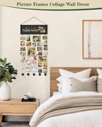 Bikoney Picture Frames Collage Wall Decor Photo Hanging Display Picture Board Wood Rustic Frames for Home Dorm Room Decor with Blackboard and 30 Clips Vintage Black