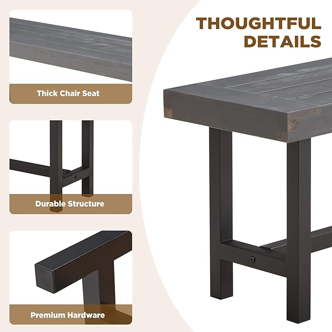 AVAWING Outdoor Wood Benches Set of 2, 63" Patio Wooden Picnic Bench for 6 Persons, Rectangular Bench for Porch, Balcony and Deck,Grey