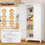 Metal Pantry Cabinet with 2 Doors and Adjustable Shelves - 61" Kitchen Storage Cabinet with Gold Handles - Versatile Storage for Kitchen, Bathroom, Dining Room, Utility Room - White