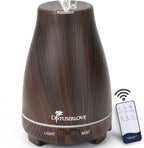 Diffuserlove Essential Oil Diffusers 200ML, Remote Control Aromatherapy Diffuser with 7 Color Lights, Auto Shut-Off for Bedroom Office Kitchen (Black Wood Grain)