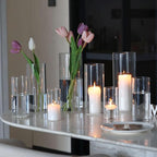 PHOSPHOR 12 PCS Glass Candle Holder, Hurricane Candle Hoder, Glass Pillar Candle Holder, Clear Cylinder Candleholder Cylinder Vase for Centerpieces Wedding Party Decoration