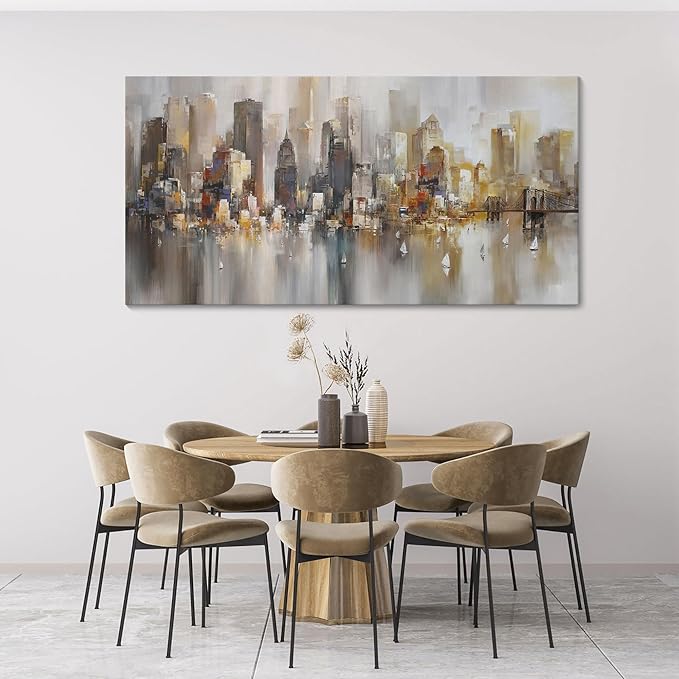 New York City Wall Art - Modern Abstract Wall Art for Living Room, Office & Bedroom Cityscape & Paintings for Bedroom brooklyn bridge Wall Art Pictures Wall Decor Chicago Artwork for Walls 29×58IN
