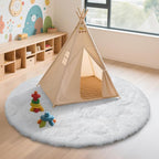 White Fluffy Round Area Rugs for Bedroom,6'X6'Shag Circle Area Rugs for Girls Room,Non Slip Fuzzy Plush Rug for Kids Room Living Room and Dorm Home Decor Rug