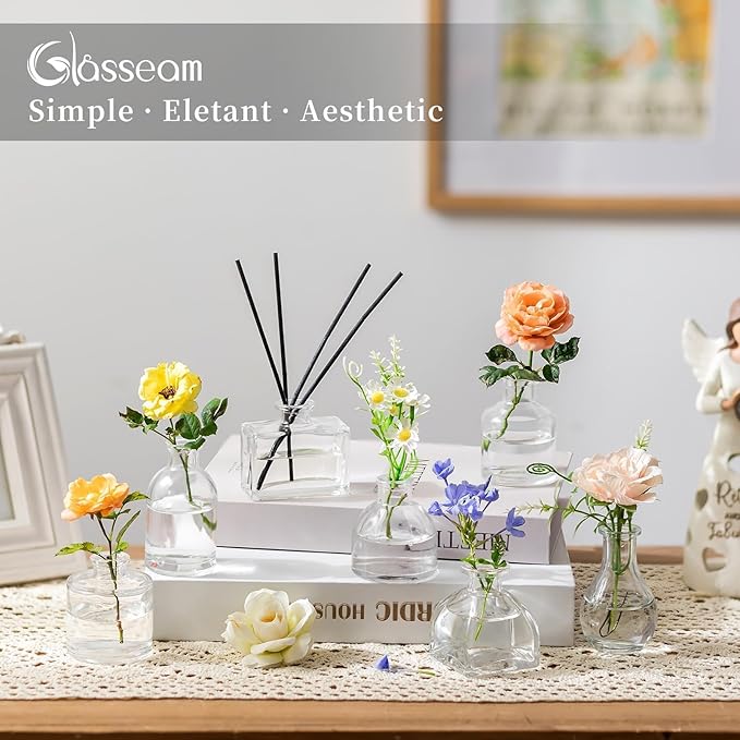 Glasseam Clear Glass Vases for Centerpieces: Mini Flower Vase Set 42Pcs Bud Vases in Bulk - Modern Small Vases for Home Room Wedding Party Dining Table Center Decor