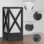 Table Lamp, Set of 2 Rustic Farmhouse Nightstand Lamps, 3 Color Temperatures Desk Lamp with USB Charging Ports AC Outlet Vintage Lamp for Living Room Bed Room, Black