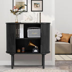 31'' Fluted Sideboard Buffer Cabinet, Modern Credenza Storage Cabinet with Slide Doors, Bar Cabinet Console Table for Living Dining Room Kitchen Hallway Entryway, Black