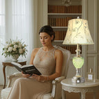 Bedside Table Lamp Set of 2 with Nightlight and USB A+C Ports, 27'' High Vintage Table Lamps with Silver Leaf Finish and Embroidered Shade, Nightstand Lamps Decor for Bedroom Living Room Home Office