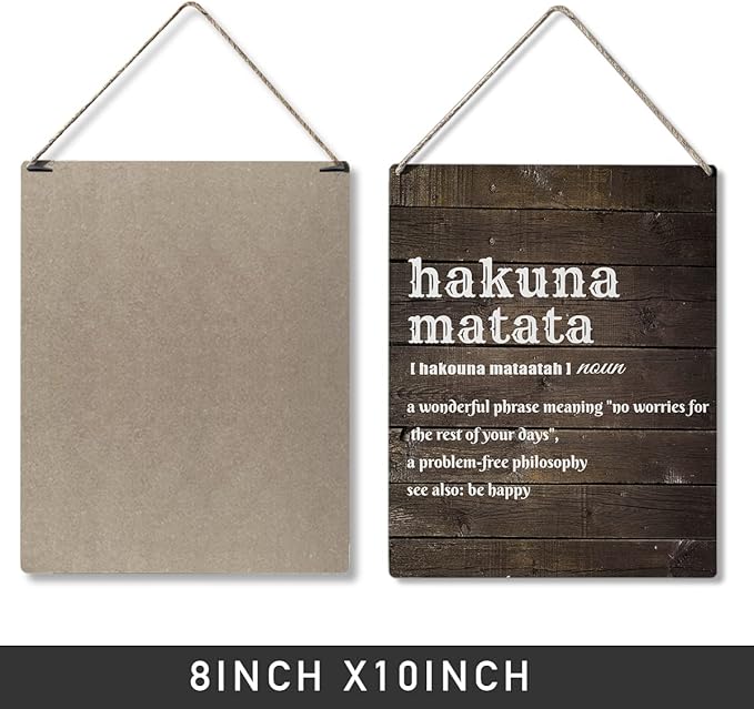 Qious Inspirational Gift Signs Hakuna Matata a Wonderful Phrase Meaning No Worries for the Rest of Your Days Wooden Hanging Sign Rustic Wall Art Home Decoration 10 x 8 Inches…