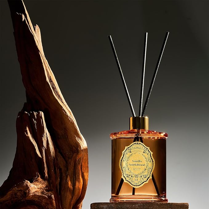 M&SENSE 8.4 oz Large Reed Diffuser for Home | Vanilla Sandalwood Scent Home Oil Diffuser with Sticks | Bedroom Bathroom Living Room Decor