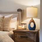 OYEARS 19" Boho Lamp for Bedroom, Bedside for Nightstands, Table Lamp for Living Room,Suitable for Small Space,Coastal Farmhouse, End Table, Rattan Nautical Beach Style, Blue,1 Pack