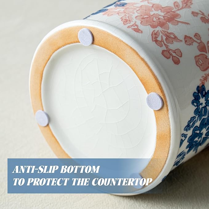 Pink Blue and White Pitcher Vase, 8 Inch Vintage Chinoiserie Ceramic Flower Vase, Rustic Retro Ice Cracked Antique Porcelain Vases for Home Farmhouse Table Centerpieces Shelf Decor ﻿