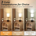 Small Bedside Table Lamp for Nightstand with USB & Outlet, 3 Color, Matte Black, White Lampshade (LED Bulb Included)